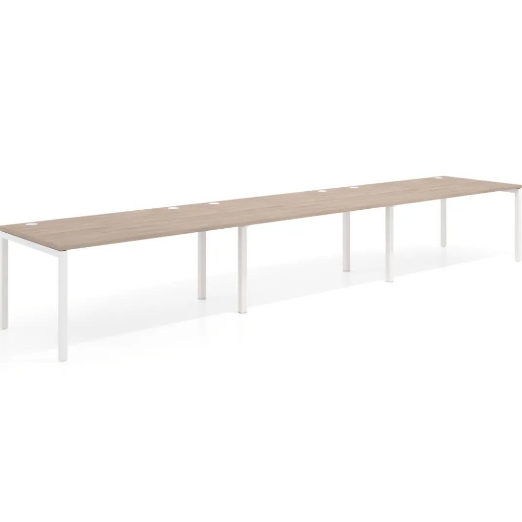 Mesa de oficina en continuidad progresiva triple Kube, fondo 100cm, estructura blanca