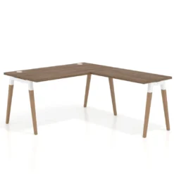 Mesa de oficina en L Arki fondo 80cm con ala, patas de madera