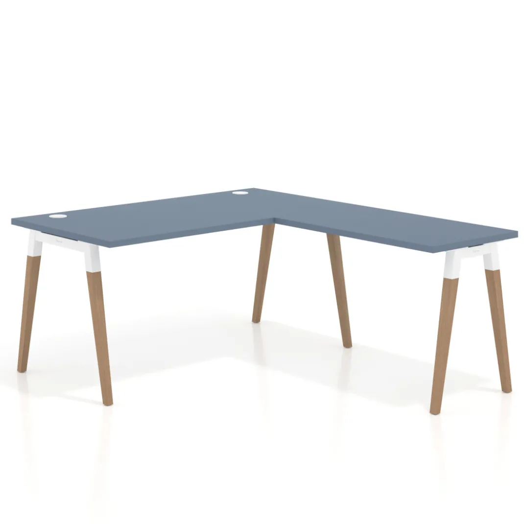 Mesa de oficina en L Arki fondo 80cm con ala, patas de madera