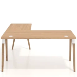Mesa de oficina en L Arki fondo 80cm con ala, patas de madera