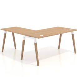 Mesa de oficina en L Arki fondo 80cm con ala, patas de madera