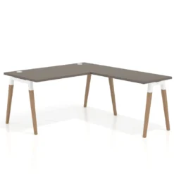 Mesa de oficina en L Arki fondo 80cm con ala, patas de madera
