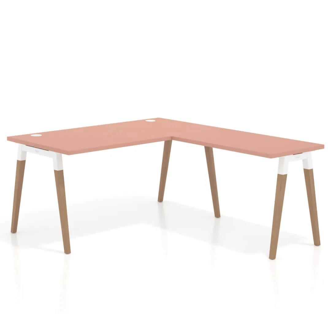 Mesa de oficina en L Arki fondo 80cm con ala, patas de madera