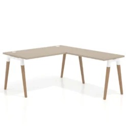 Mesa de oficina en L Arki fondo 80cm con ala, patas de madera