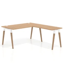 Mesa de oficina en L Arki fondo 80cm con ala, patas de madera