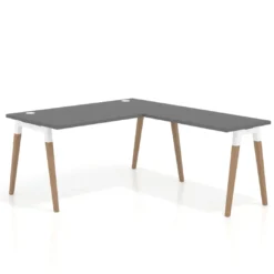 Mesa de oficina en L Arki fondo 80cm con ala, patas de madera
