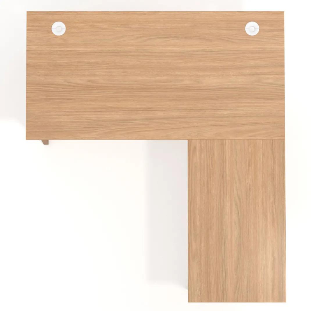 Mesa de oficina en L Arki fondo 80cm con ala, patas de madera