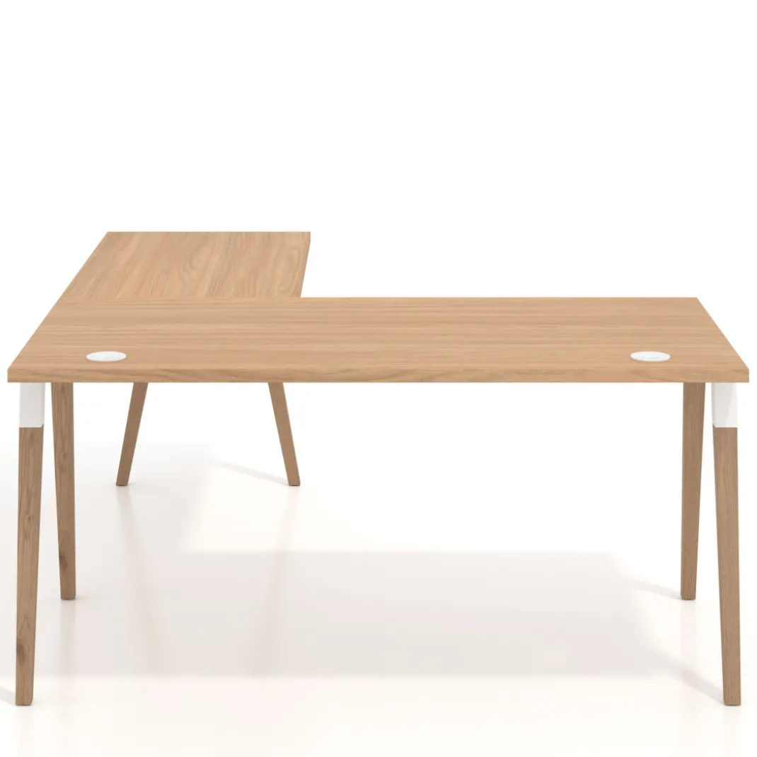 Mesa de oficina en L Arki fondo 80cm con ala, patas de madera