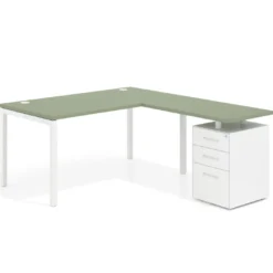 Mesa de oficina en L con cajones Kube fondo 80, frontales metal, estructura blanca