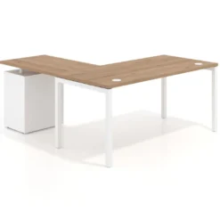 Mesa de oficina en L con cajones Kube fondo 80, frontales metal, estructura blanca