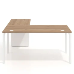 Mesa de oficina en L con cajones Kube fondo 80, frontales metal, estructura blanca