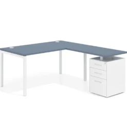 Mesa de oficina en L con cajones Kube fondo 80, frontales metal, estructura blanca