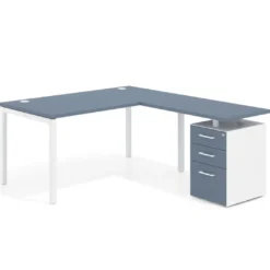 Mesa de oficina en L con cajones Kube fondo 80, frontales melamina, estructura blanca