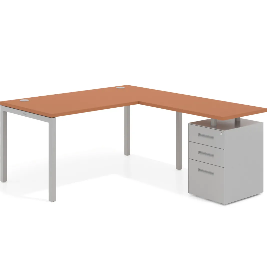 Mesa de oficina en L con cajones Kube fondo 80, frontales metal, estructura aluminio