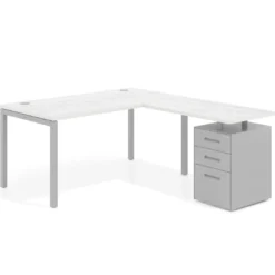 Mesa de oficina en L con cajones Kube fondo 80, frontales metal, estructura aluminio