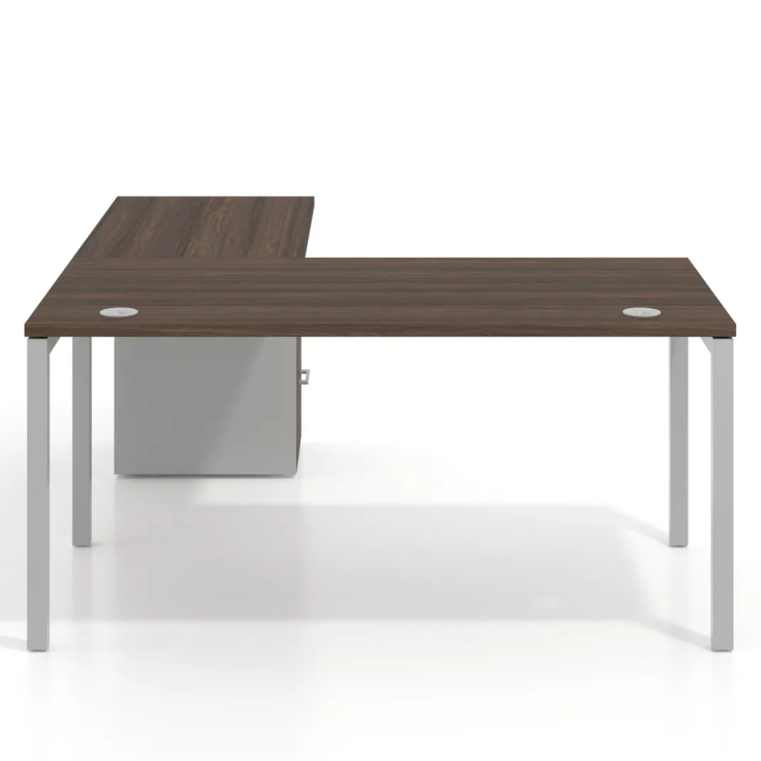 Mesa de oficina en L con cajones Kube fondo 80, frontales melamina, estructura aluminio