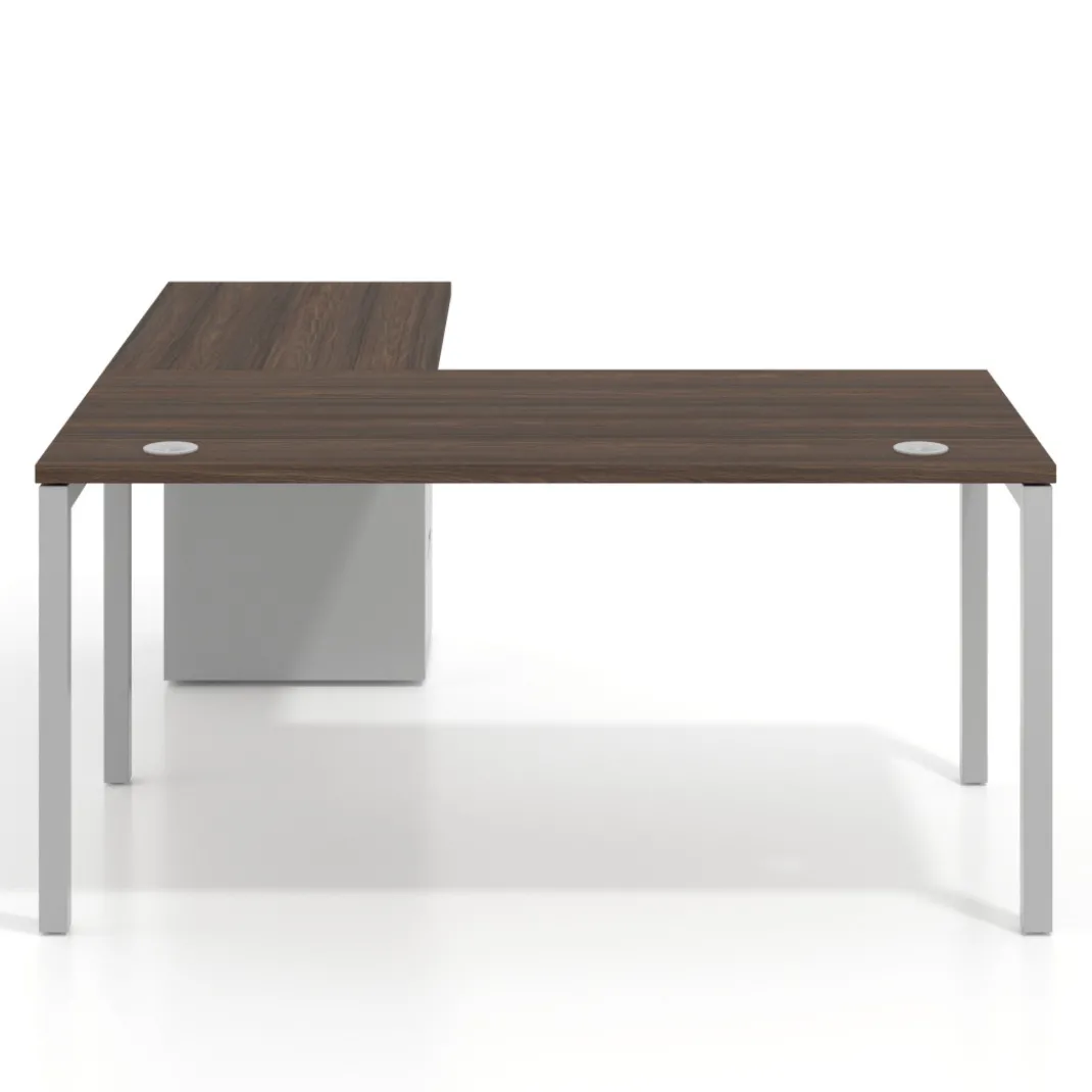 Mesa de oficina en L con cajones Kube fondo 80, frontales metal, estructura aluminio