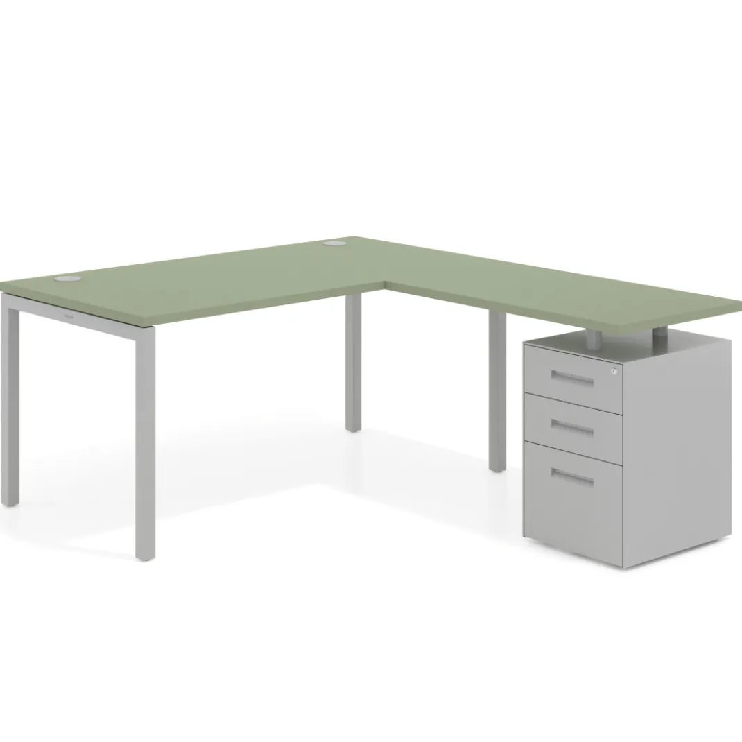 Mesa de oficina en L con cajones Kube fondo 80, frontales metal, estructura aluminio