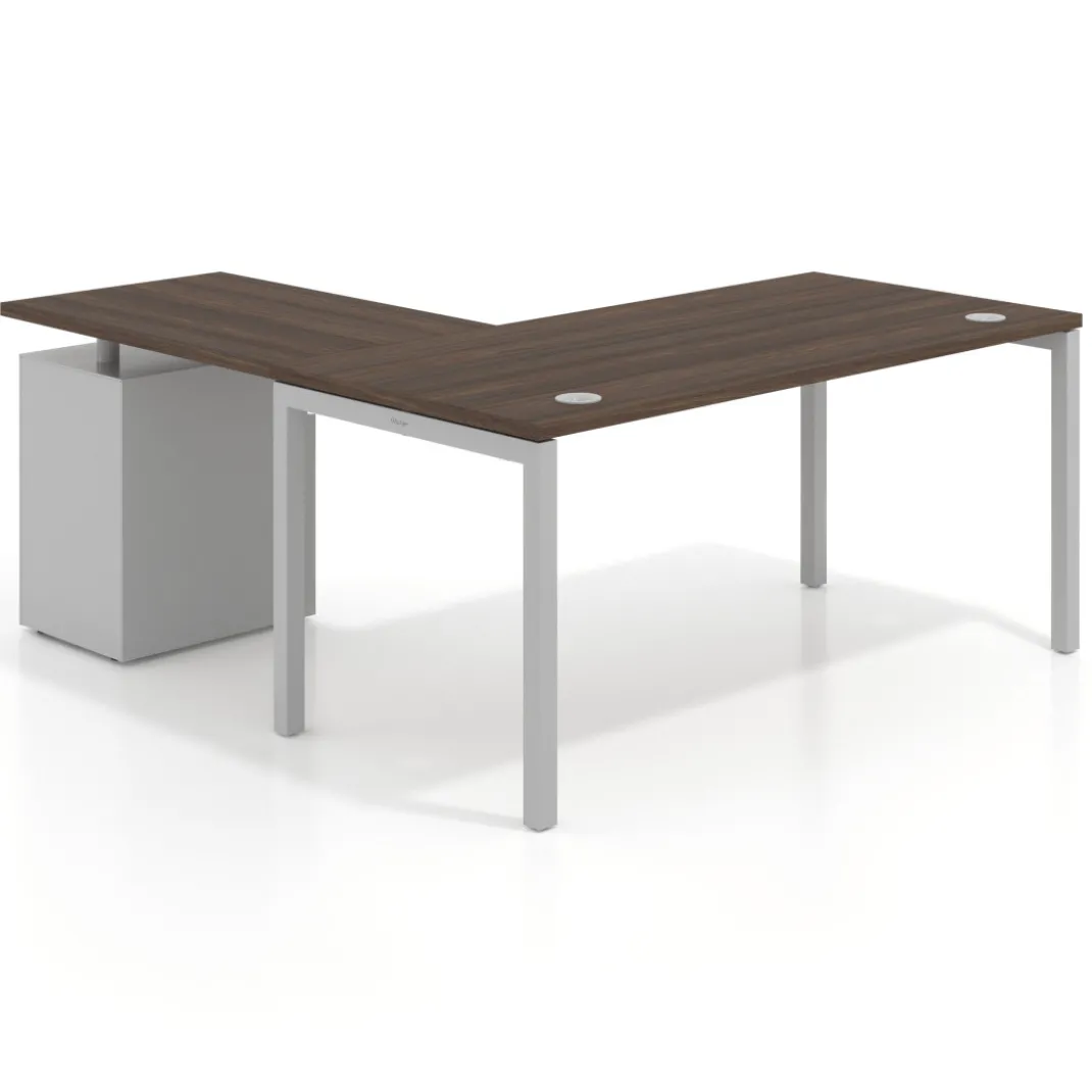 Mesa de oficina en L con cajones Kube fondo 80, frontales metal, estructura aluminio