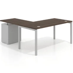 Mesa de oficina en L con cajones Kube fondo 80, frontales melamina, estructura aluminio