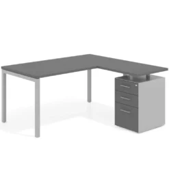Mesa de oficina en L con cajones Kube fondo 80, ala corta, frontales melamina, estructura aluminio