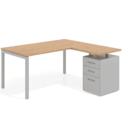 Mesa de oficina en L con cajones Kube fondo 80, ala corta, frontales metal, estructura aluminio