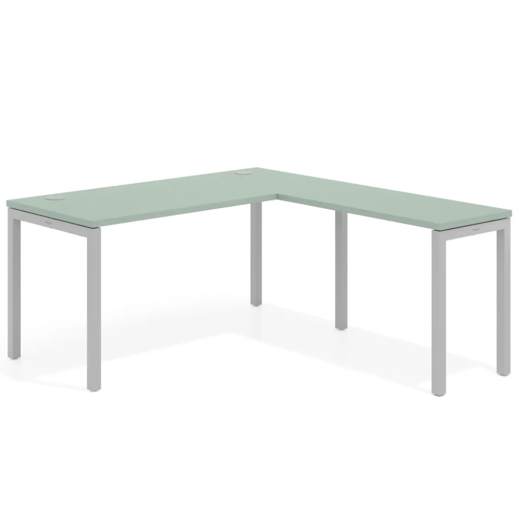 Mesa de oficina en L Kube fondo 68cm con ala estrecha, estructura aluminio