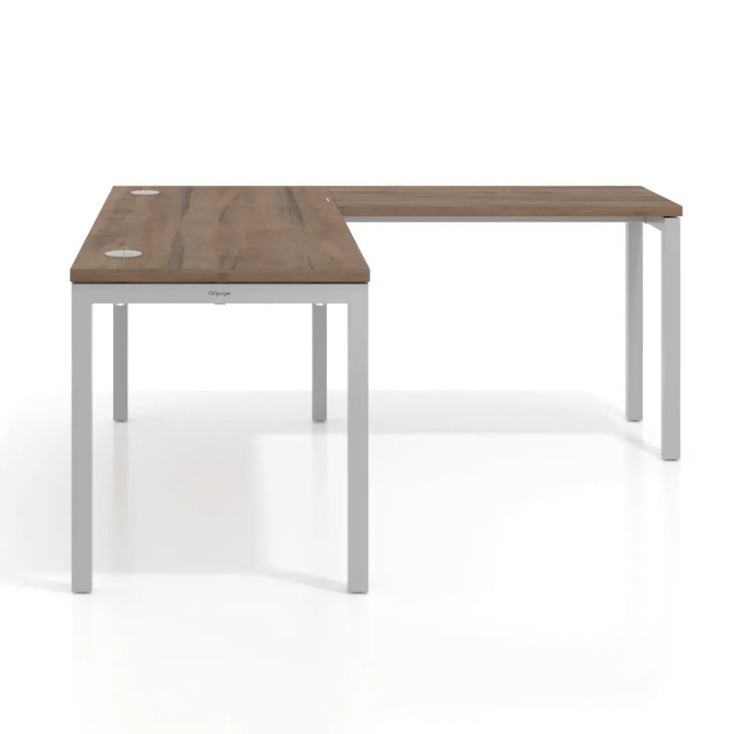 Mesa de oficina en L Kube fondo 68cm con ala estrecha, estructura aluminio