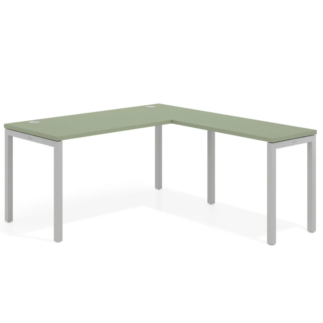 Mesa de oficina en L Kube fondo 68cm con ala estrecha, estructura aluminio