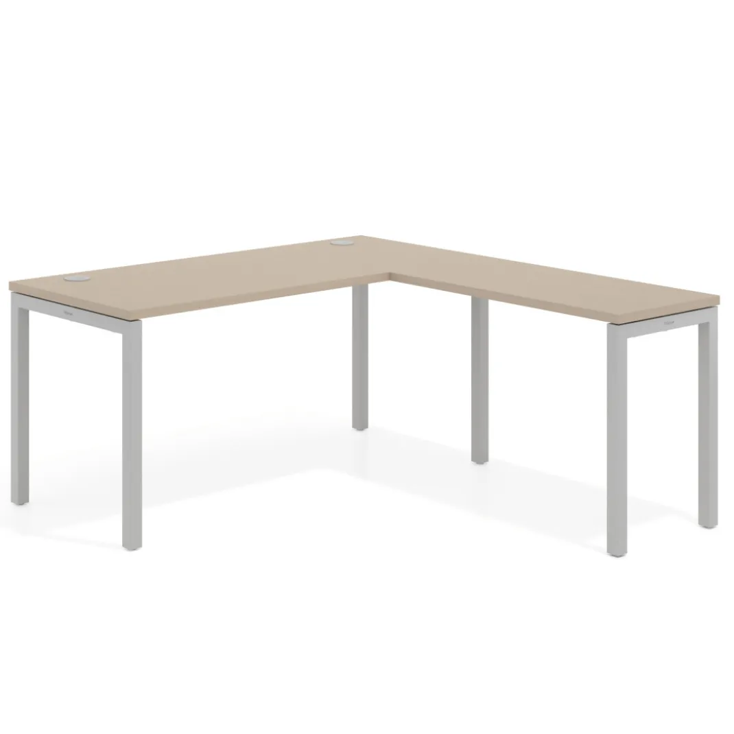 Mesa de oficina en L Kube fondo 68cm con ala estrecha, estructura aluminio