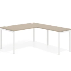 Mesa de oficina en L Kube fondo 80cm con ala, estructura blanca