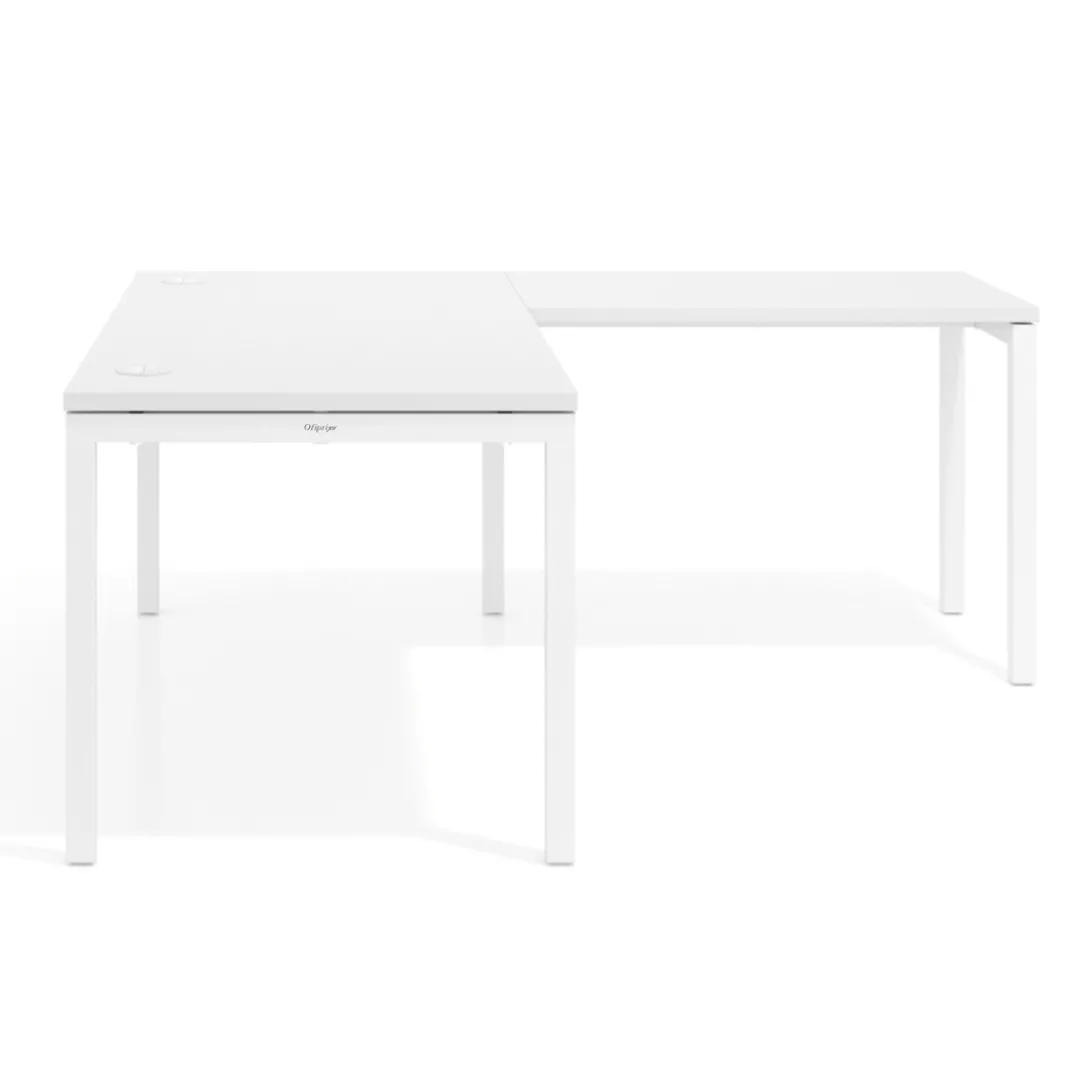 Mesa de oficina en L Kube fondo 80cm con ala, estructura blanca