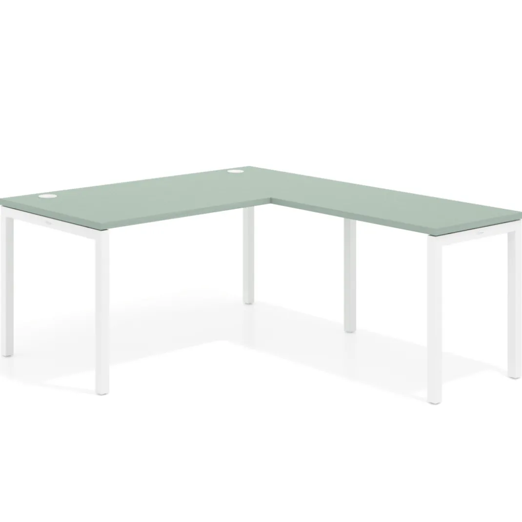 Mesa de oficina en L Kube fondo 80cm con ala, estructura blanca