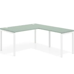Mesa de oficina en L Kube fondo 80cm con ala, estructura blanca