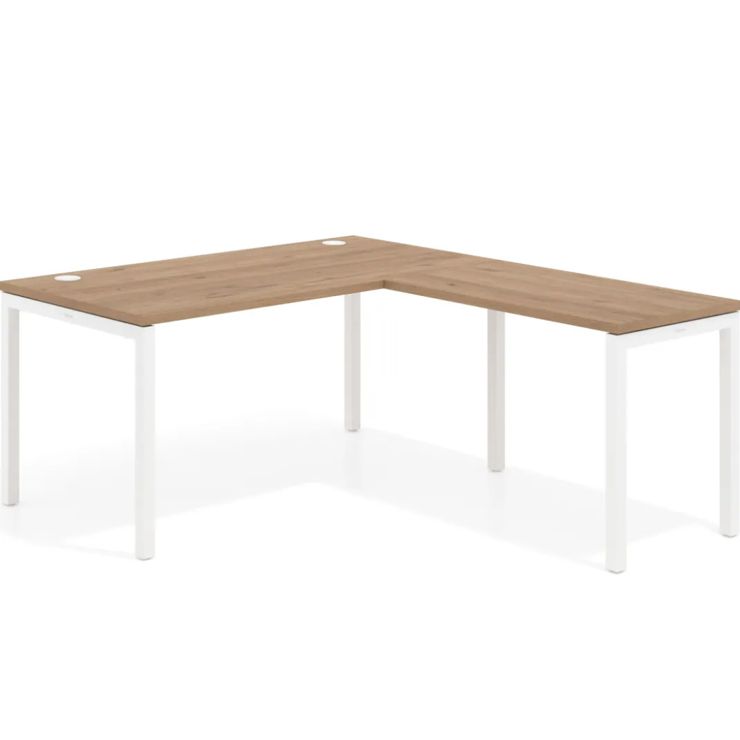 Mesa de oficina en L Kube fondo 80cm con ala, estructura blanca