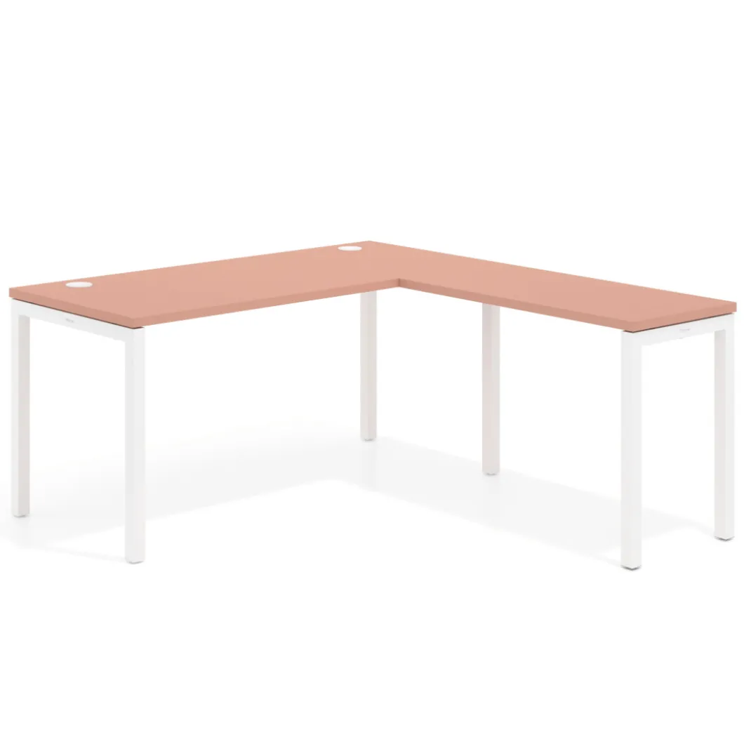 Mesa de oficina en L Kube fondo 68cm con ala estrecha, estructura blanco