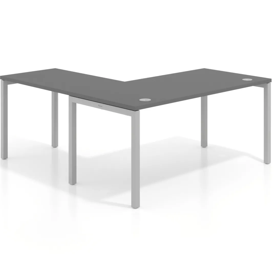 Mesa de oficina en L Kube fondo 80cm con ala, estructura aluminio