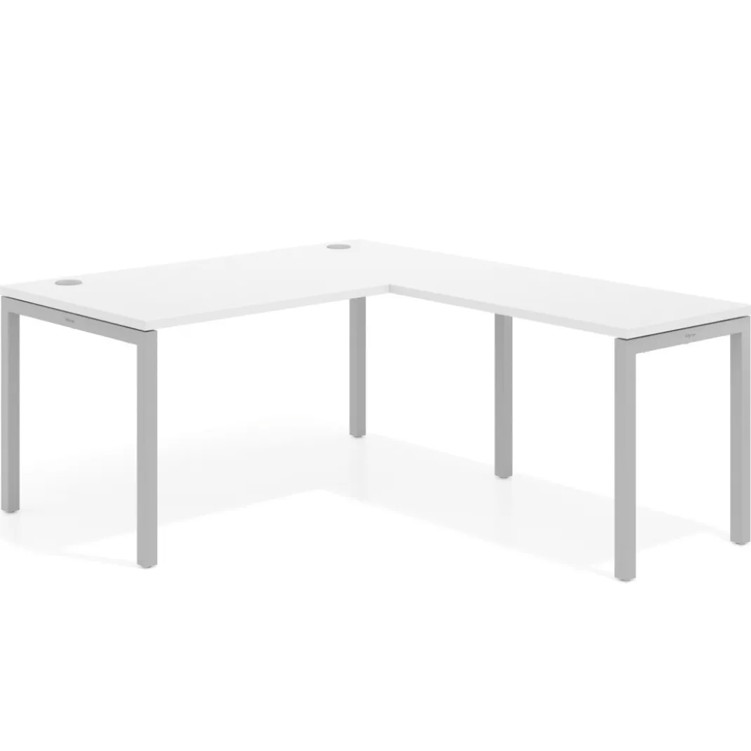 Mesa de oficina en L Kube fondo 80cm con ala, estructura aluminio