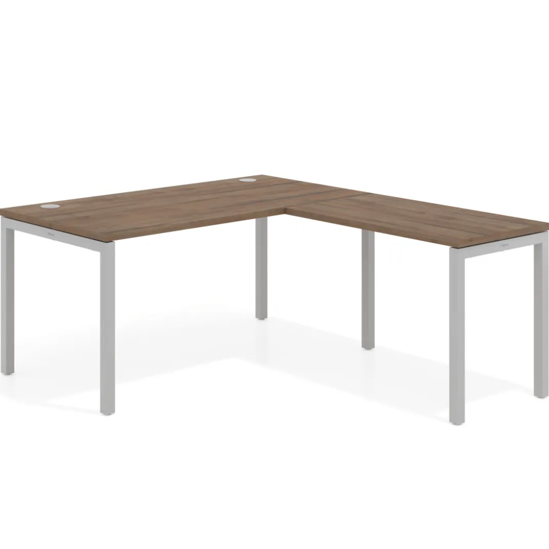 Mesa de oficina en L Kube fondo 80cm con ala, estructura aluminio
