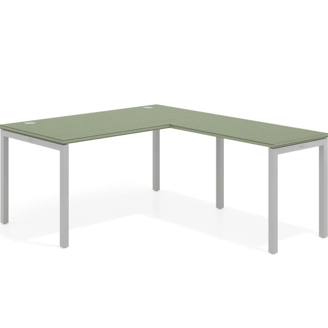 Mesa de oficina en L Kube fondo 80cm con ala, estructura aluminio