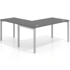 Mesa de oficina en L Kube fondo 80cm con ala, estructura aluminio