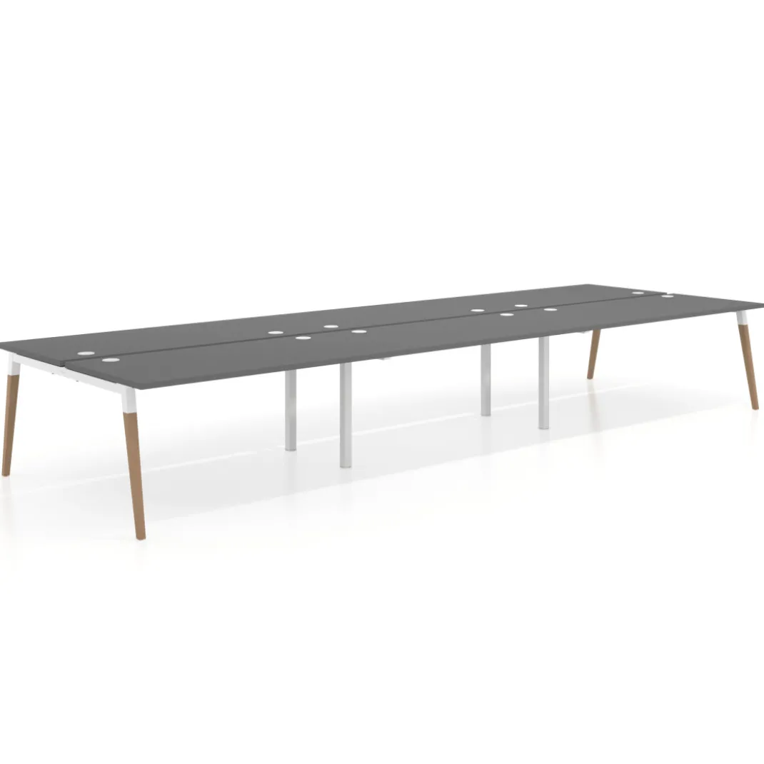 Mesa de oficina multipuesto Arki triple, fondo 166 cm, sobre recto