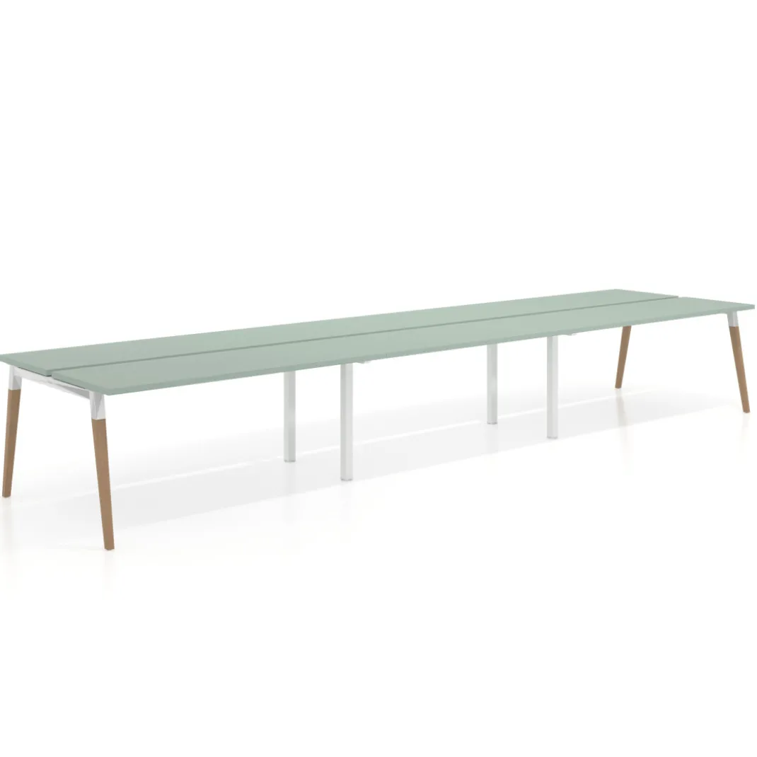 Mesa de oficina multipuesto Arki triple, fondo 126 cm, patas de madera