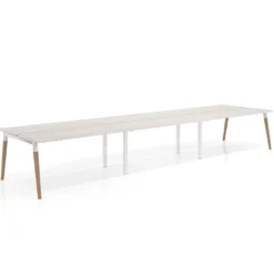 Mesa de oficina multipuesto Arki triple, fondo 126 cm, patas de madera