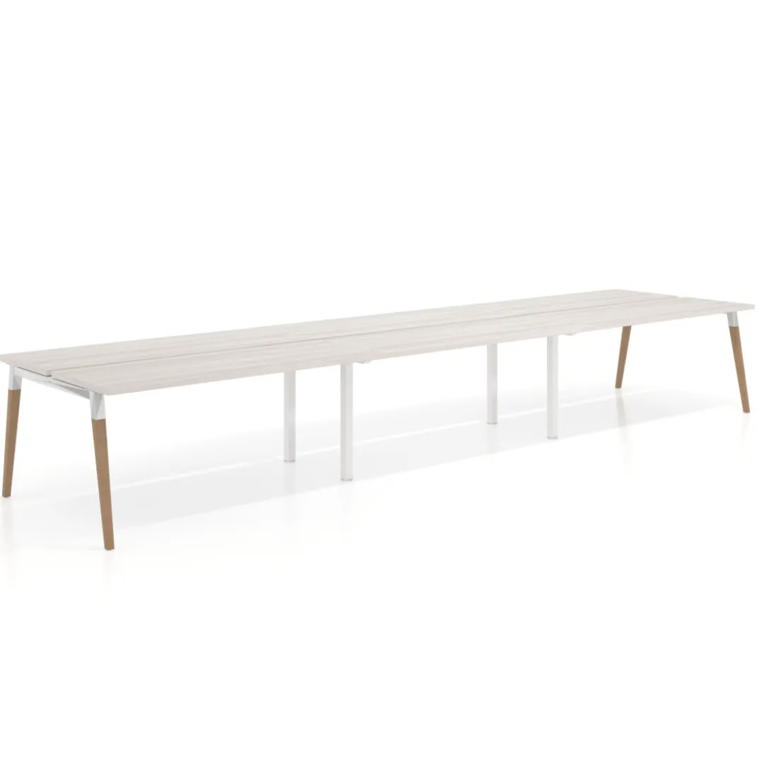 Mesa de oficina multipuesto Arki triple, fondo 126 cm, patas de madera