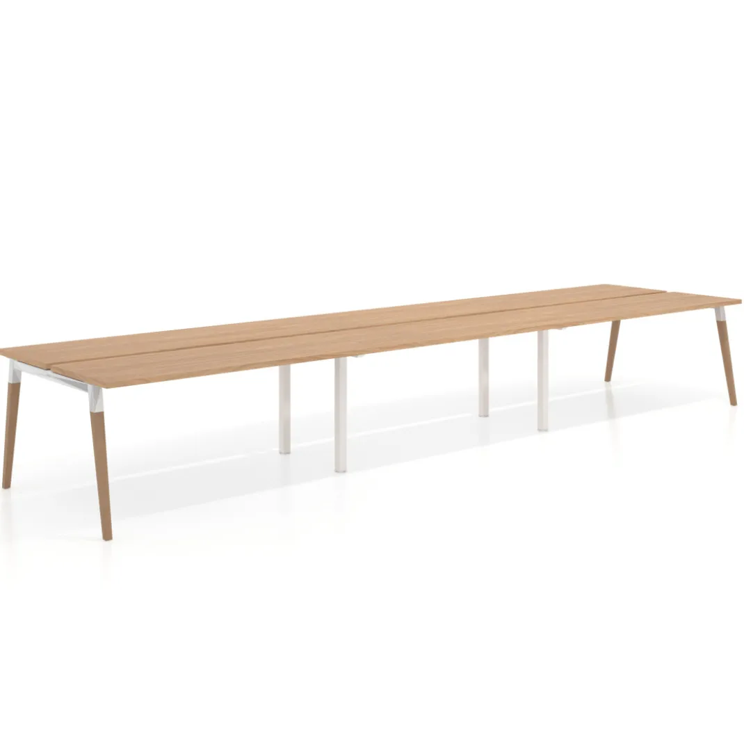 Mesa de oficina multipuesto Arki triple, fondo 126 cm, patas de madera