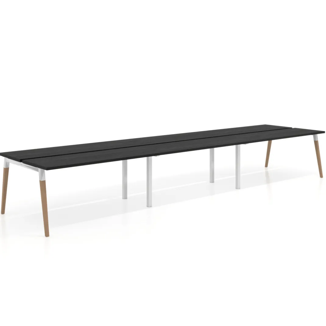 Mesa de oficina multipuesto Arki triple, fondo 126 cm, patas de madera