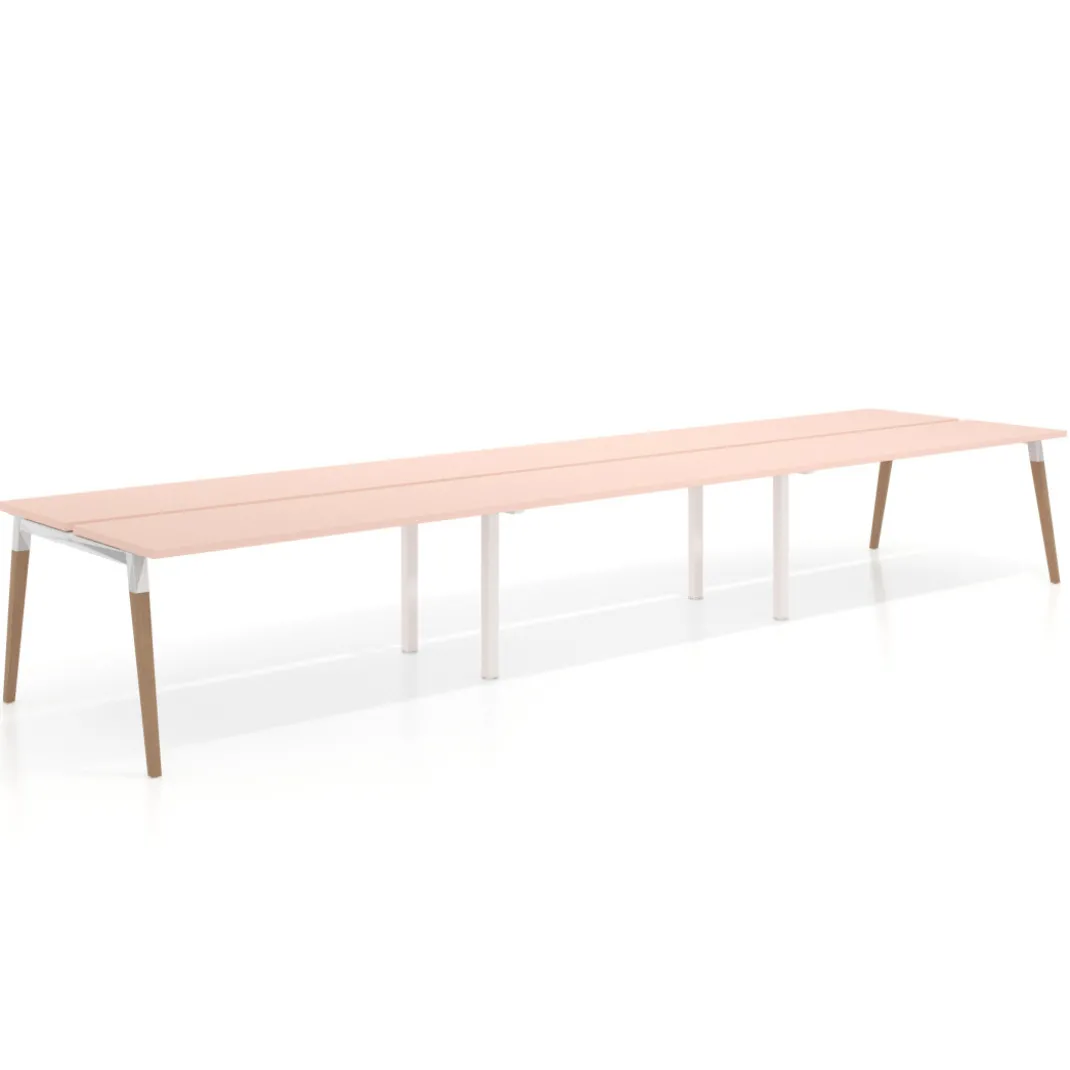 Mesa de oficina multipuesto Arki triple, fondo 126 cm, patas de madera