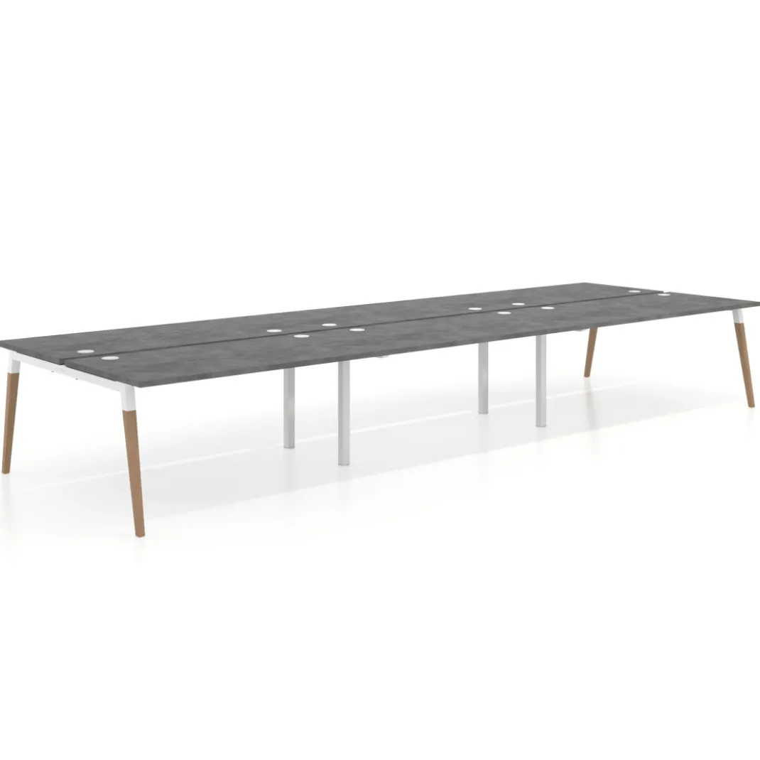 Mesa de oficina multipuesto Arki triple, fondo 166 cm, sobre recto