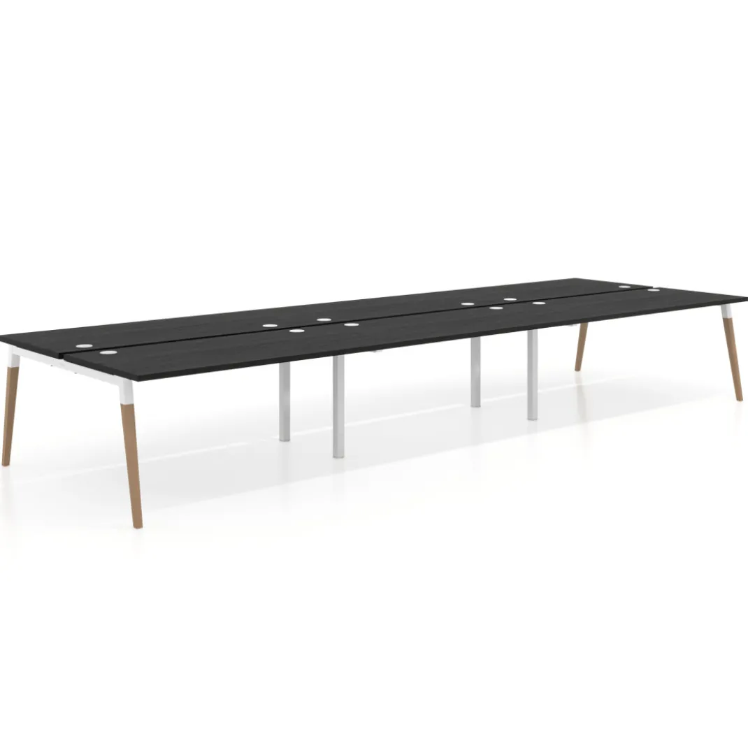 Mesa de oficina multipuesto Arki triple, fondo 166 cm, sobre recto